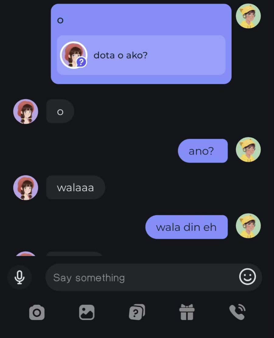 A cropped screenshot from the first chat, showing the playful game-or-me exchange